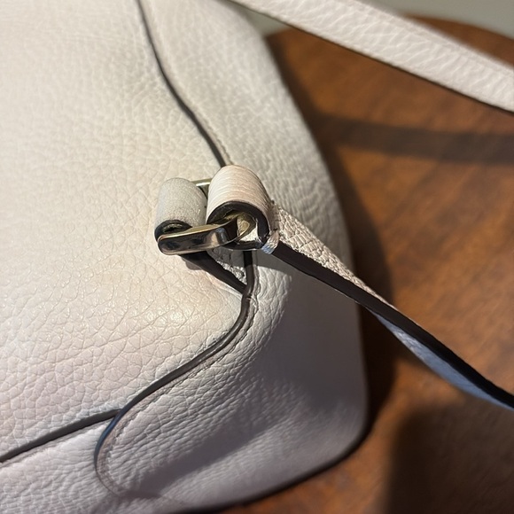 Kate Spade. Backpackl  Small  striped tweed.  White leather  Pocket in flap EUC. main image 9